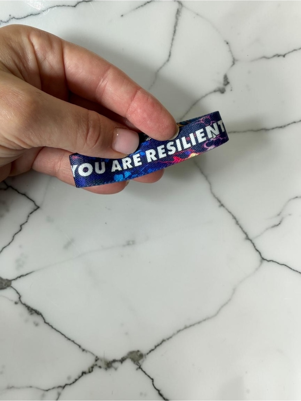 ZOX Strap Elastic Wristband Bracelet “You Are Resilient” Reversible Blue Lava
